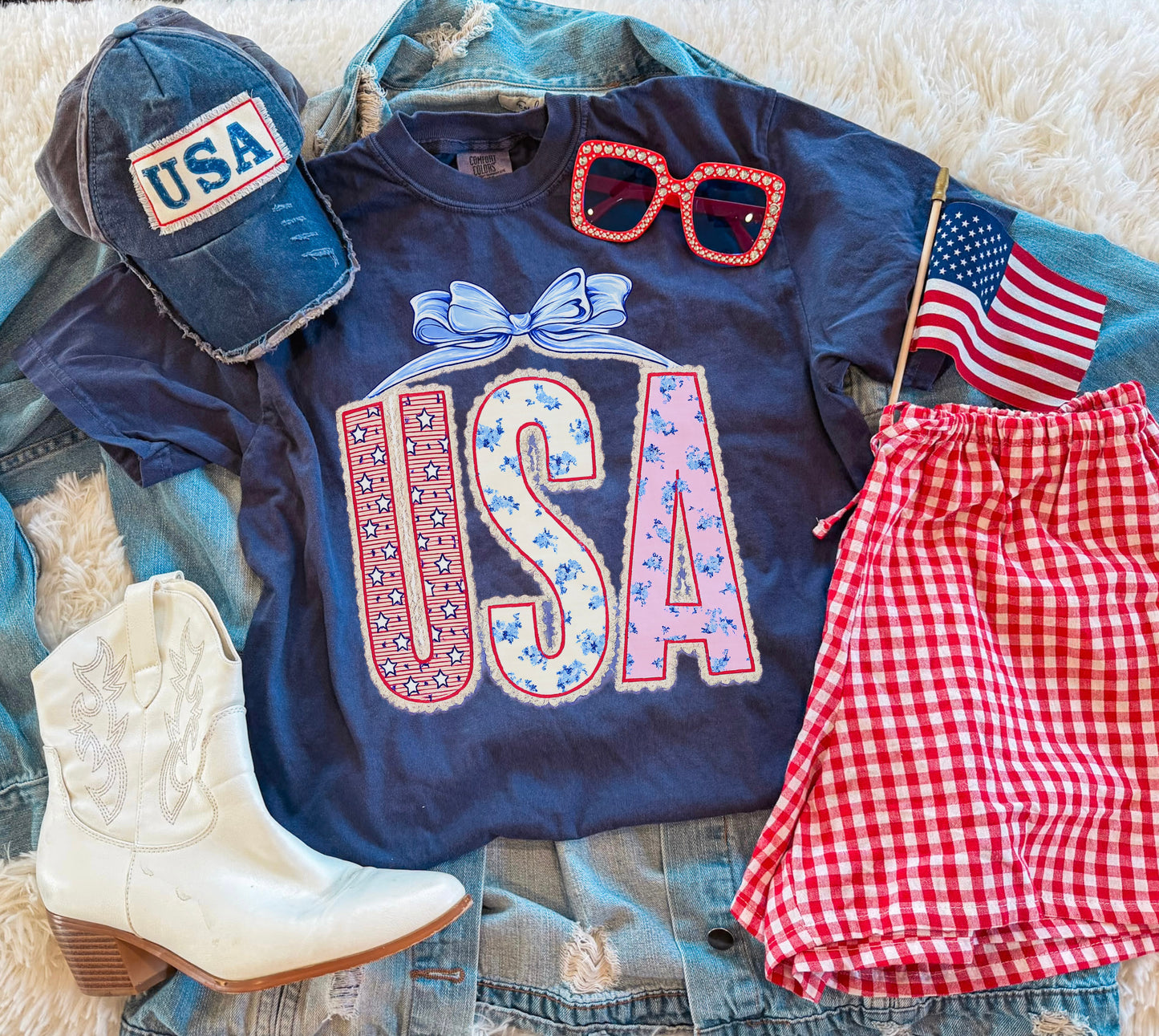USA GIRLY TEE (NAVY)