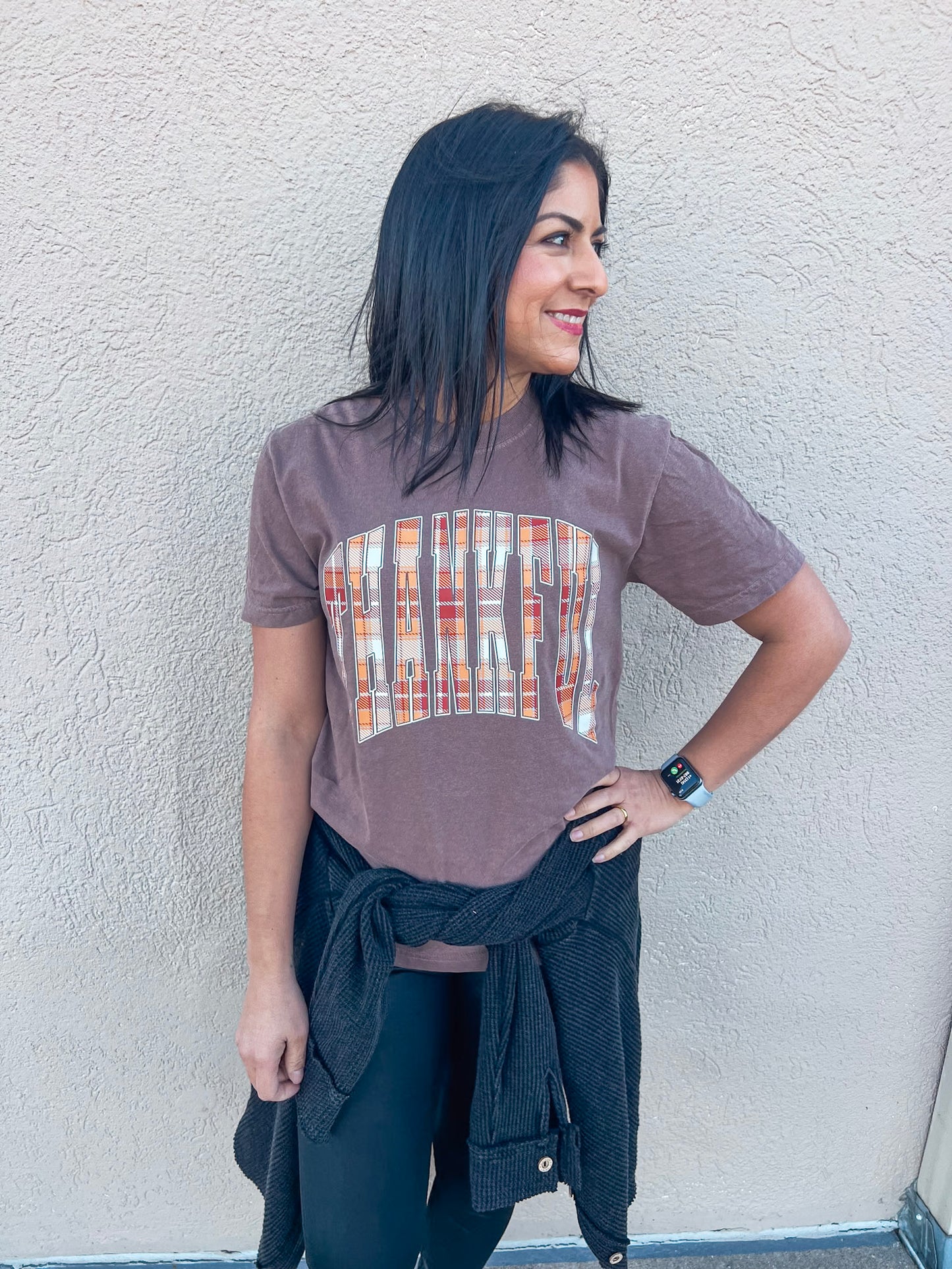 THANKFUL PLAID TEE (ESPRESSO CC)
