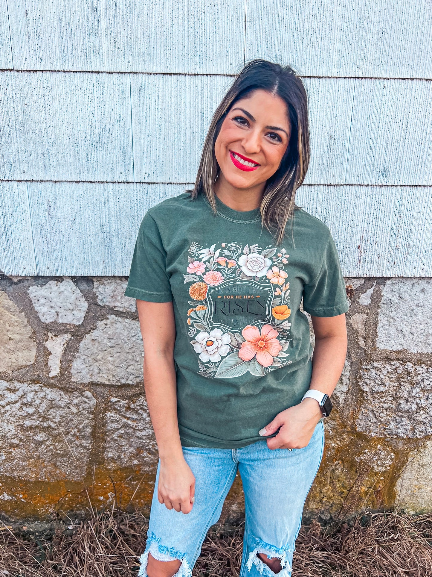 MOSS FLORAL HE IS RISEN TEE