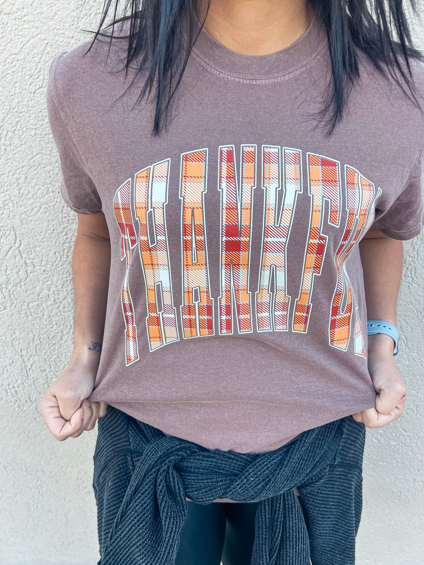 THANKFUL PLAID TEE (ESPRESSO CC)