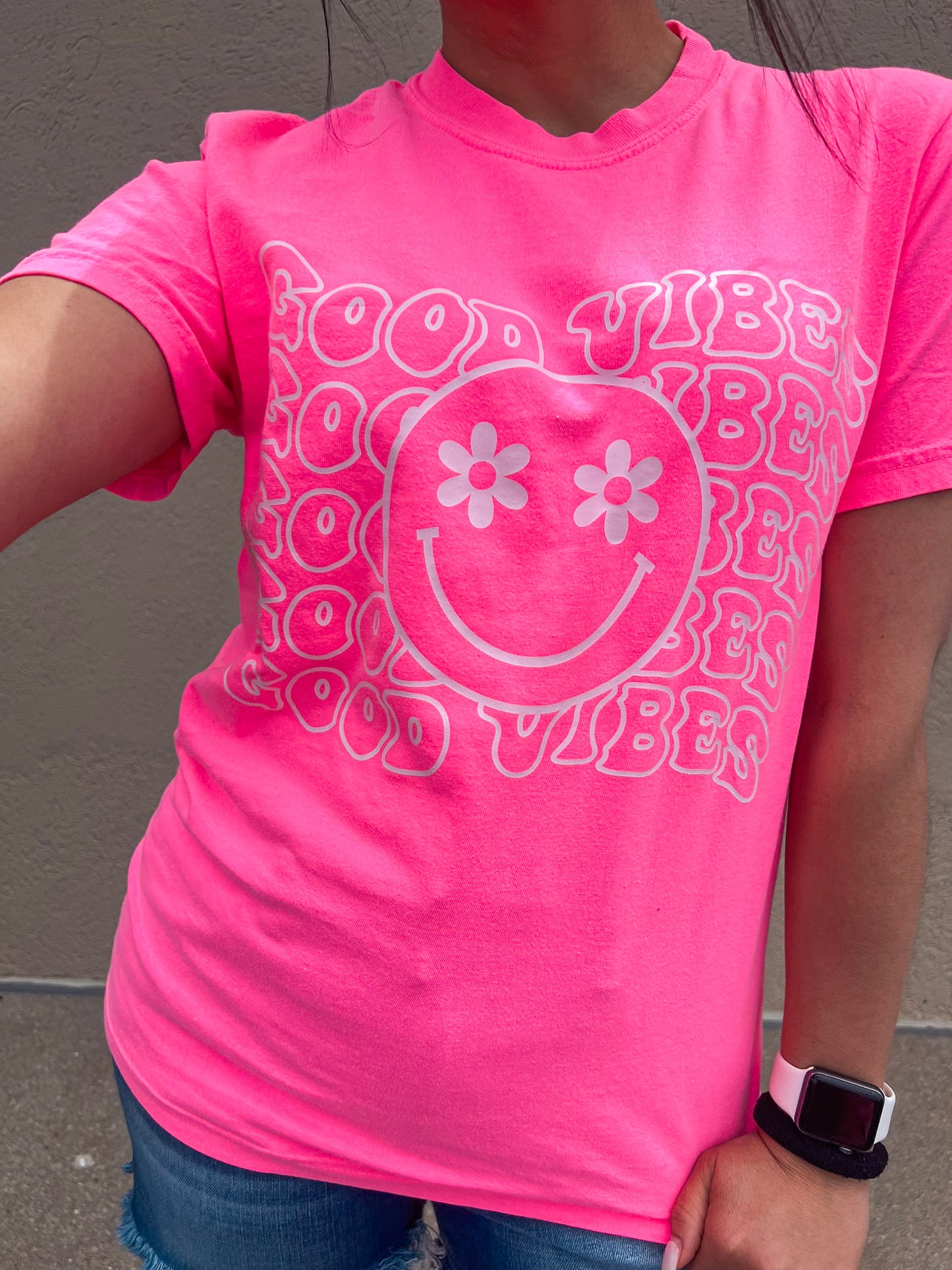 NEON PINK GOOD VIBES TEE
