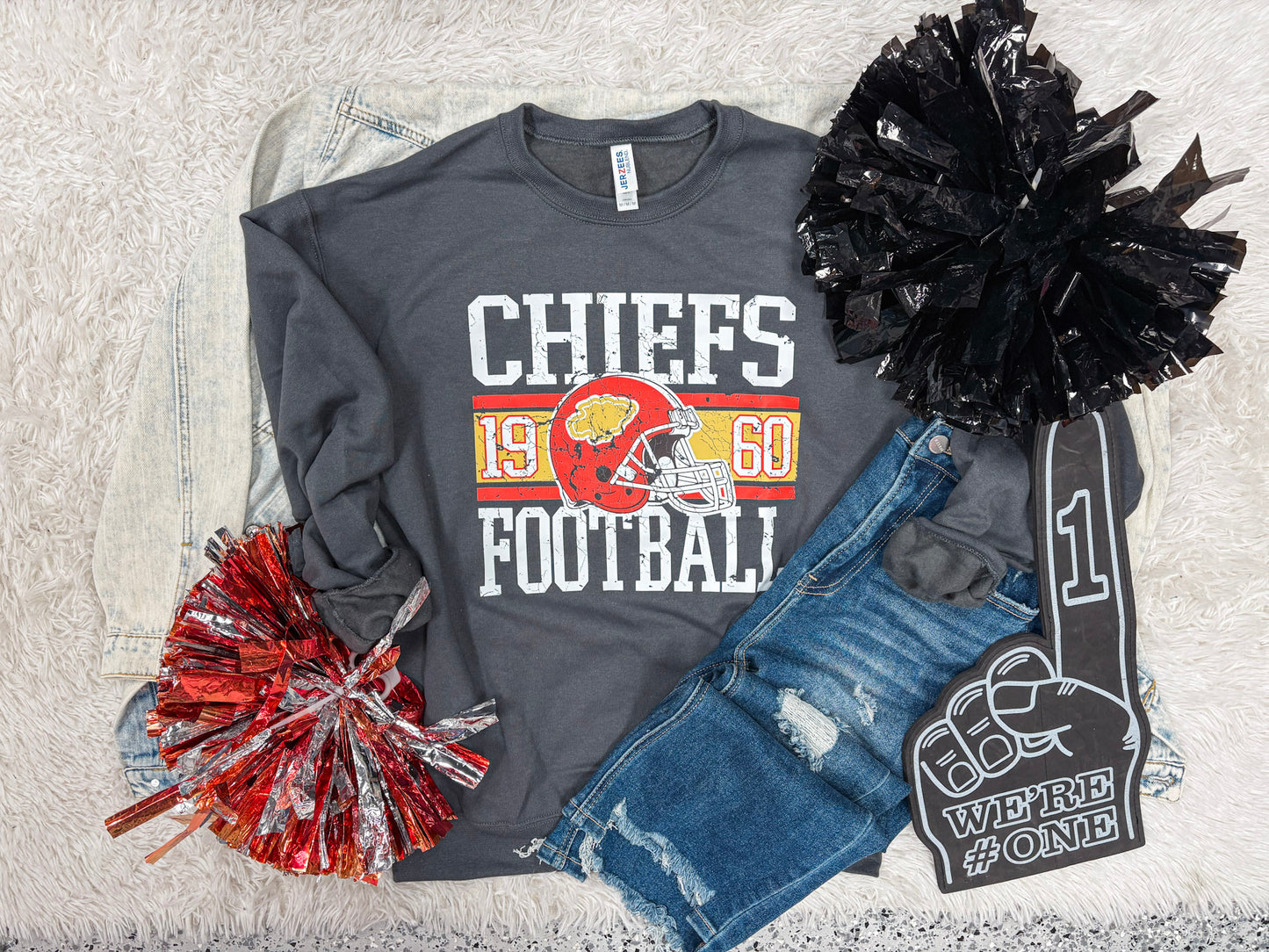 CHIEFS FOOTBALL TRENDY BLOCK SWEATSHIRT (CHARCOAL)