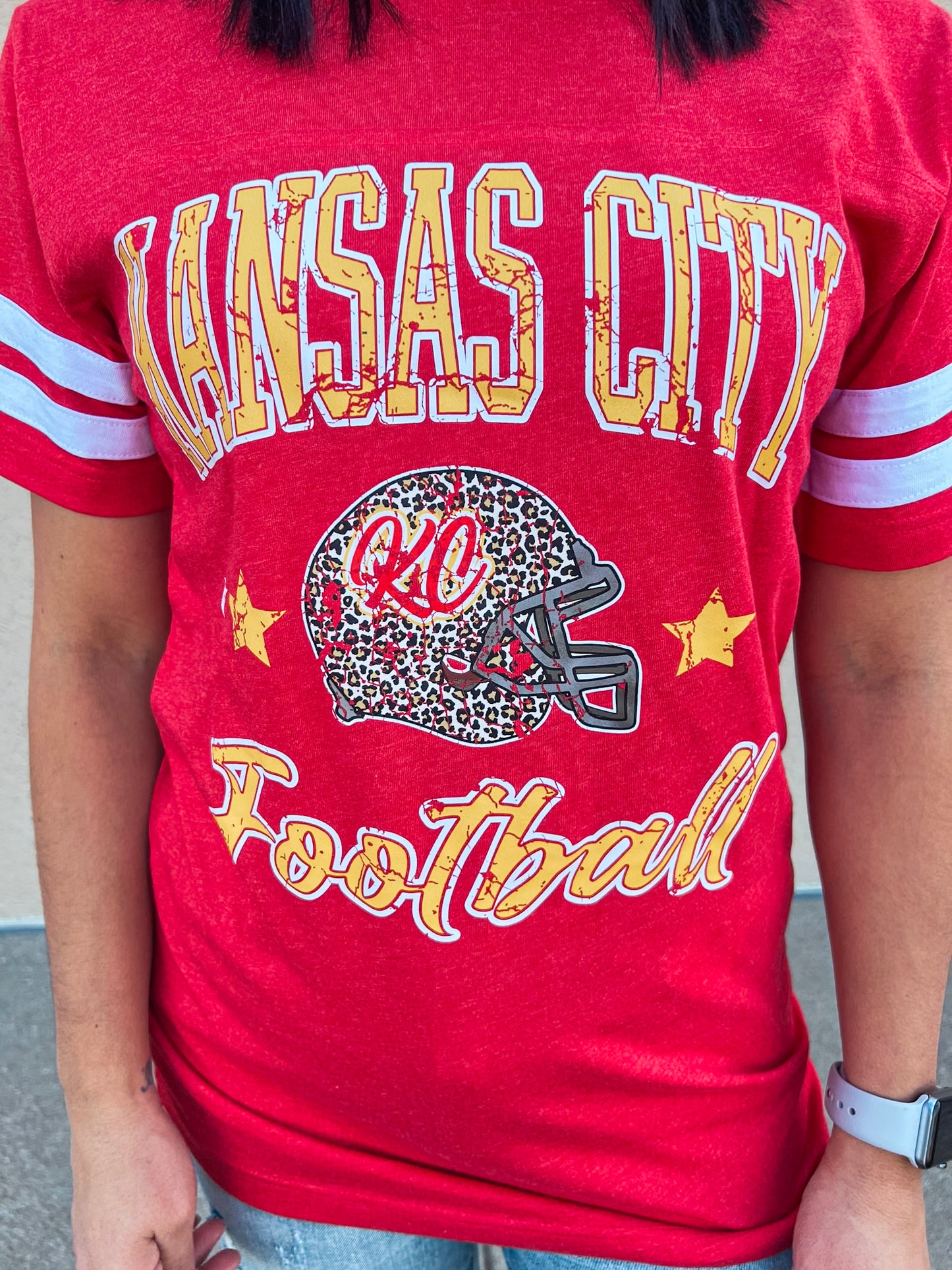 KANSAS CITY FOOTBALL RETRO STRIPES TEE (RED)