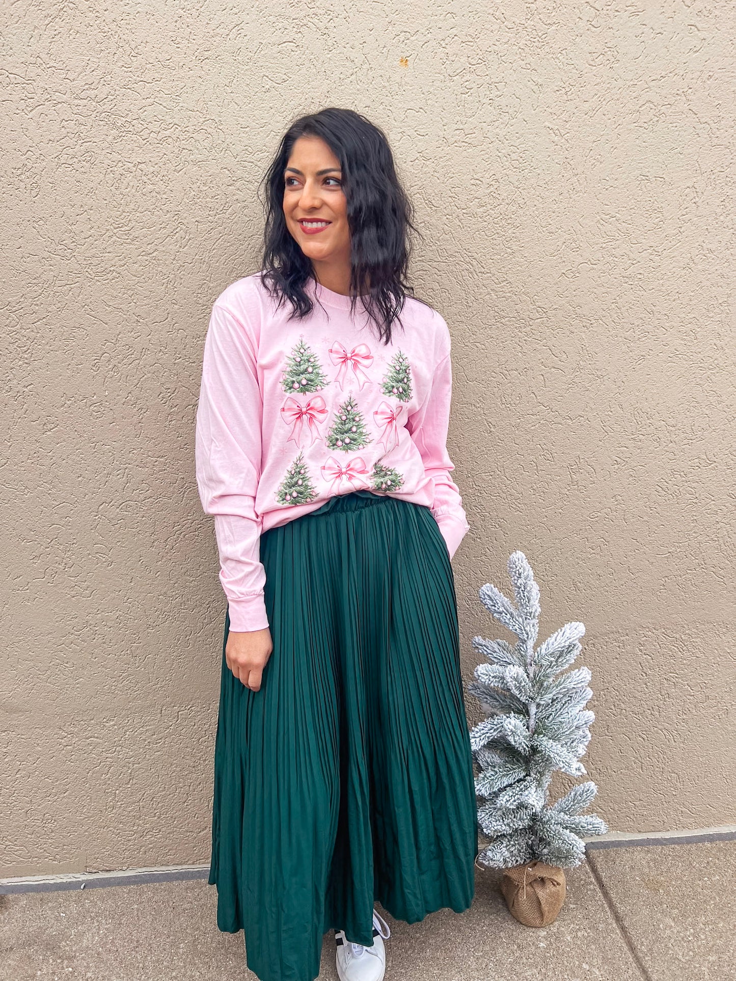 PINK CHRISTMAS TREE BOWS LONG SLEEVE (BLOSSOM)