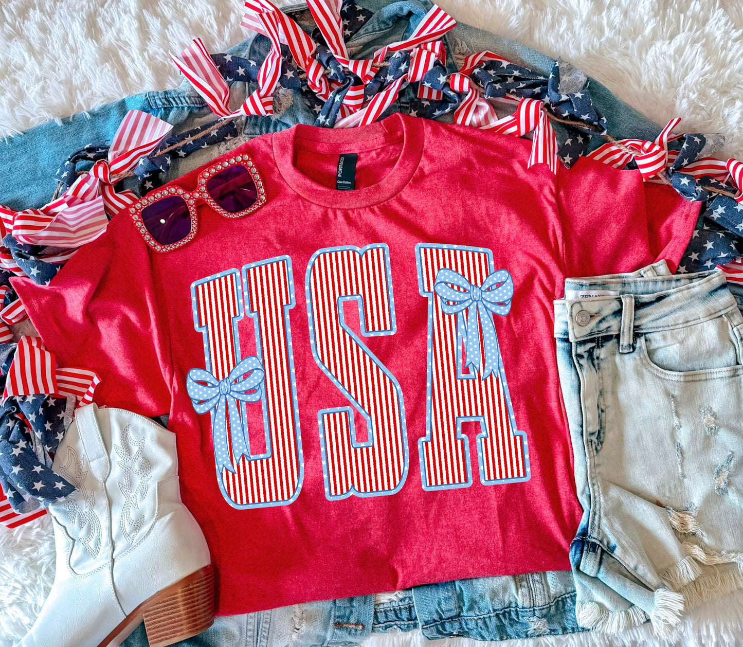 USA STRIPES TEE (H. RED)