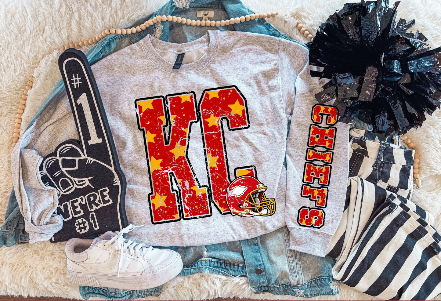 KC CHIEFS STARS SLEEVE SWEATSHIRT (ASH)