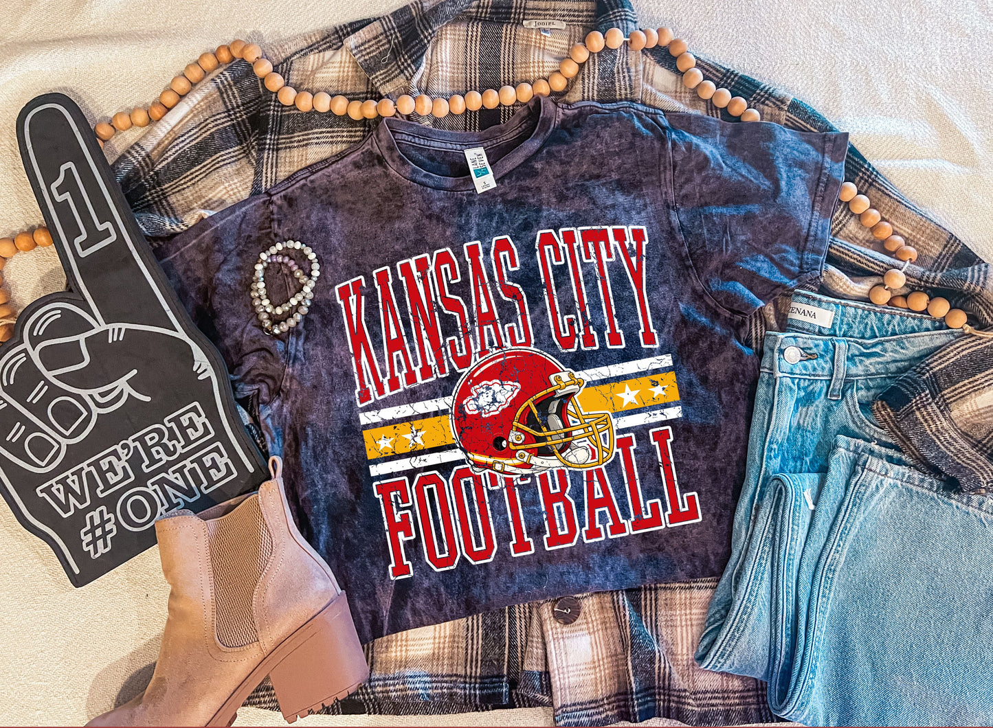 KANSAS CITY FOOTBALL ACID WASH TEE