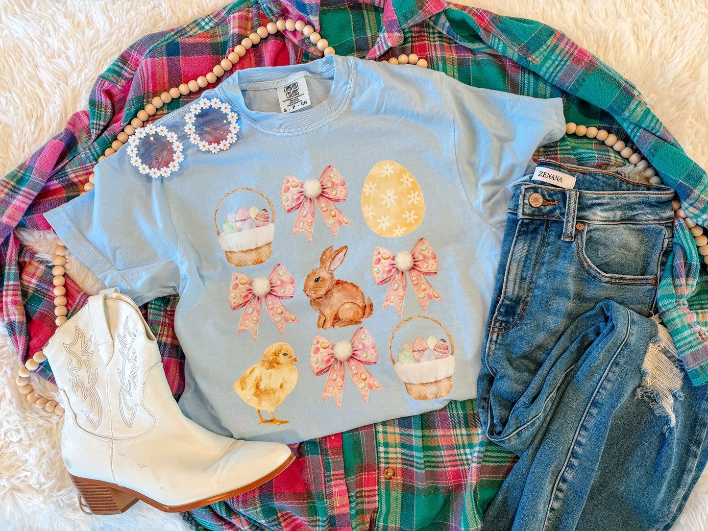 BOWS AND BUNNIES TEE (CHAMBRAY)