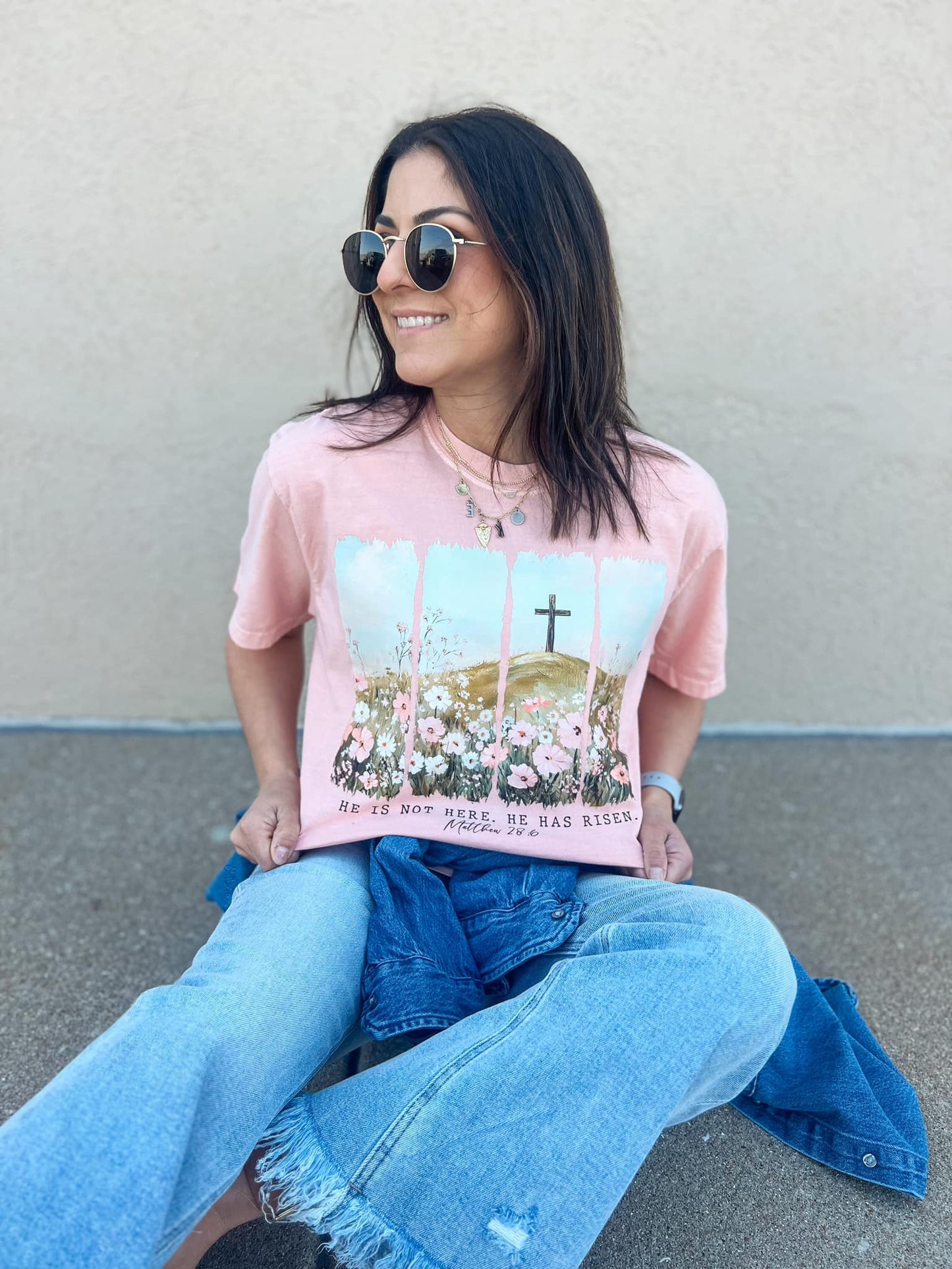 HE IS RISEN FLORAL TEE (PEACHY CC)