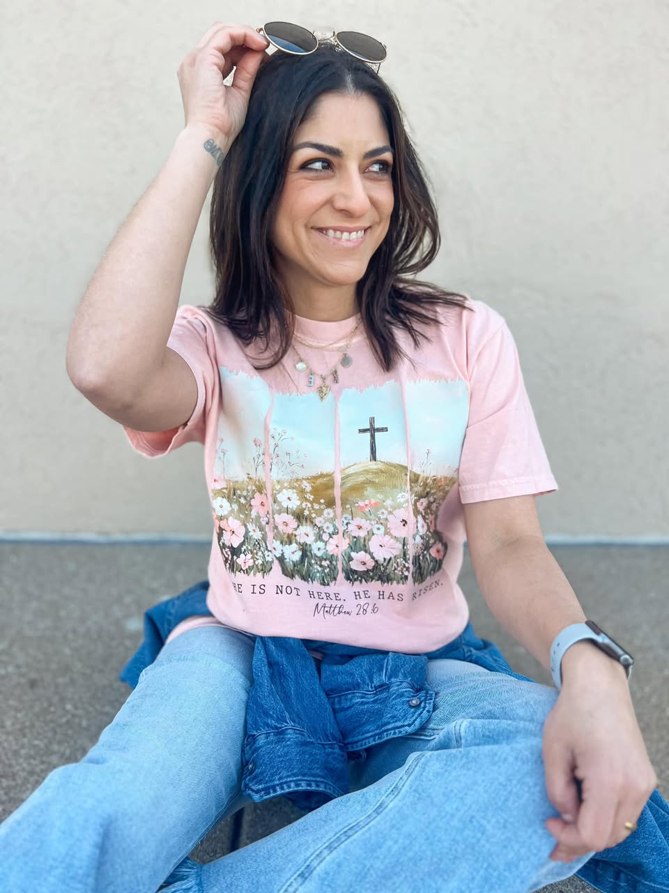 HE IS RISEN FLORAL TEE (PEACHY CC)