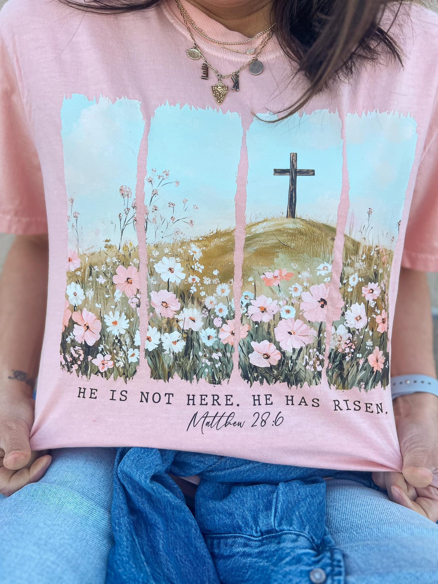 HE IS RISEN FLORAL TEE (PEACHY CC)