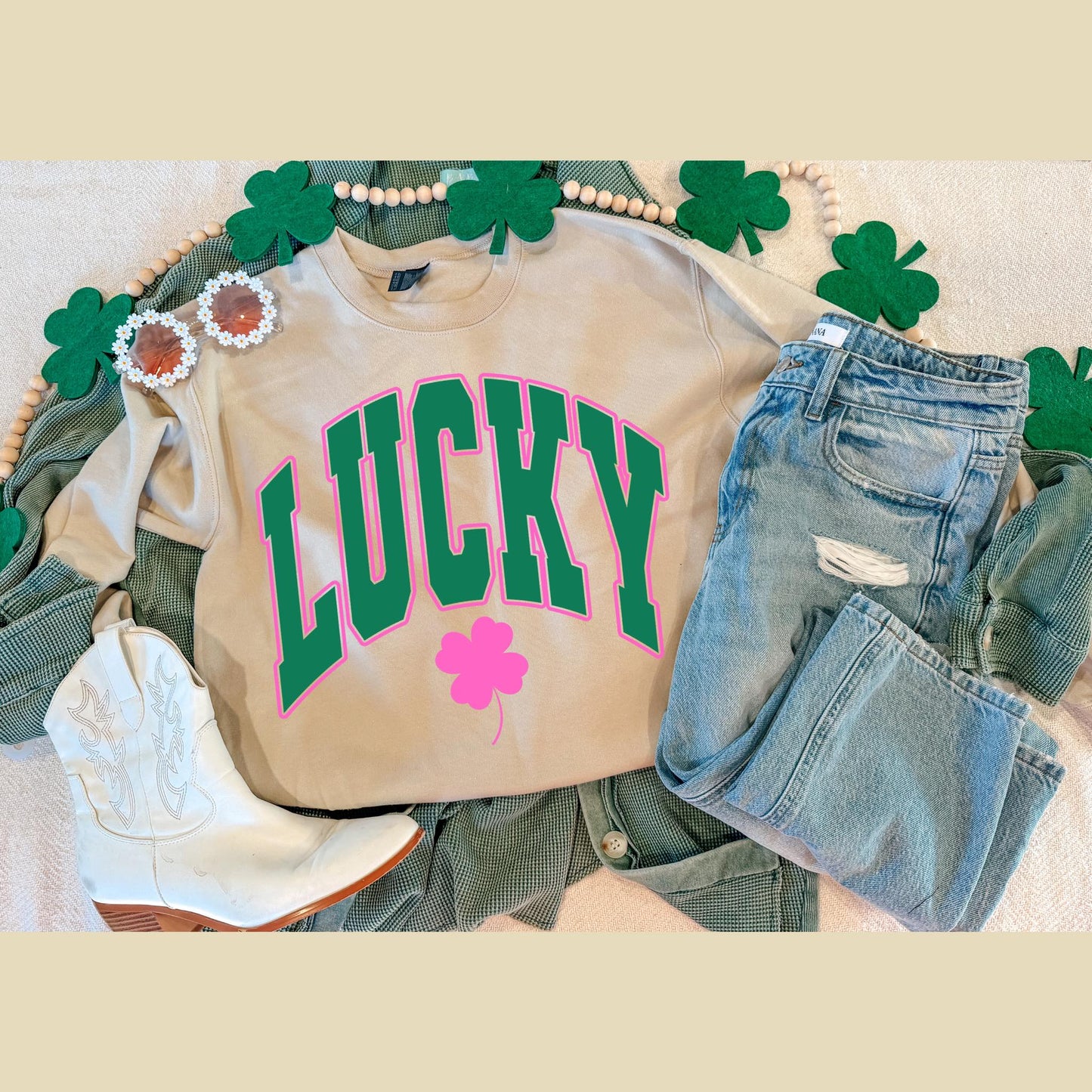 BASIC PINK LUCKY SWEATSHIRT (SAND)