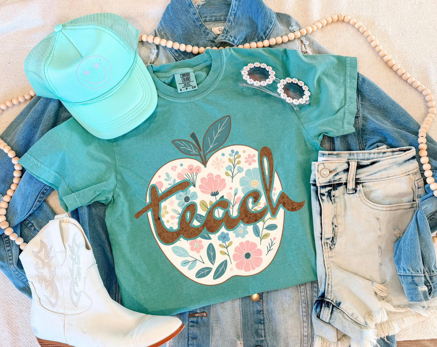 TEACH APPLE TEE (SEAFOAM)