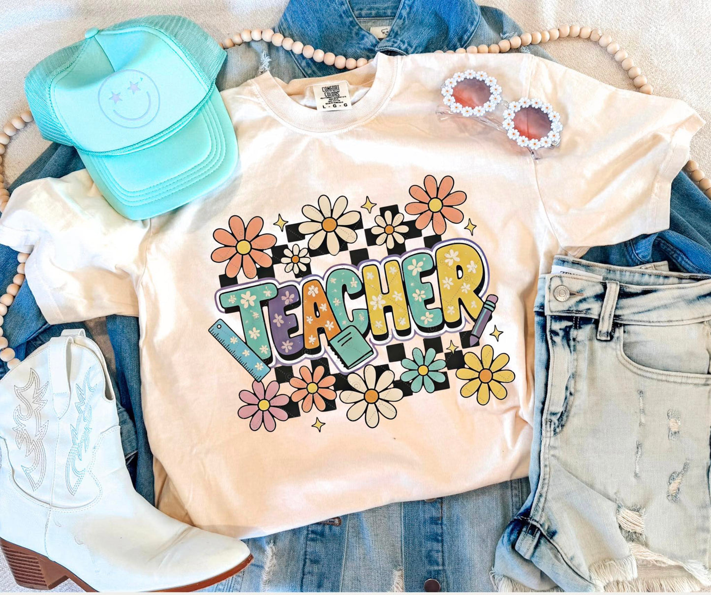 TEACHER CHECKERED TEE (IVORY)