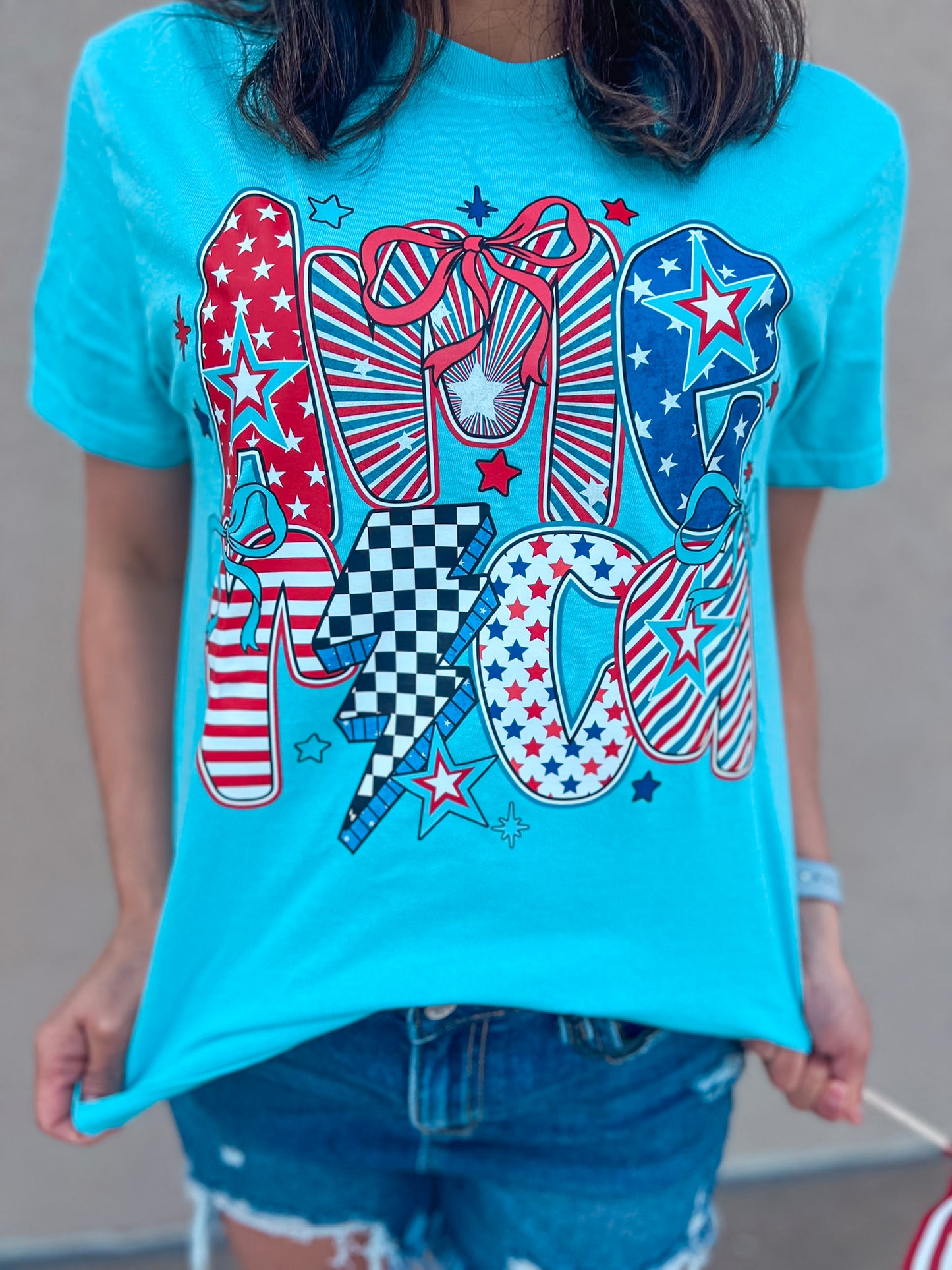 AMERICA PATCHWORK TEE (LAGOON)
