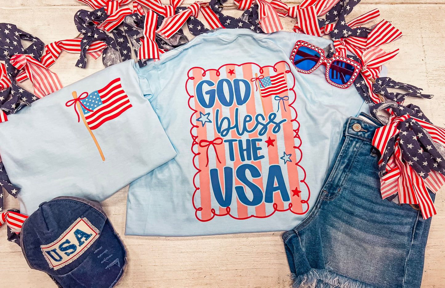 GOD BLESS THE USA TEE (CHAMBRAY)
