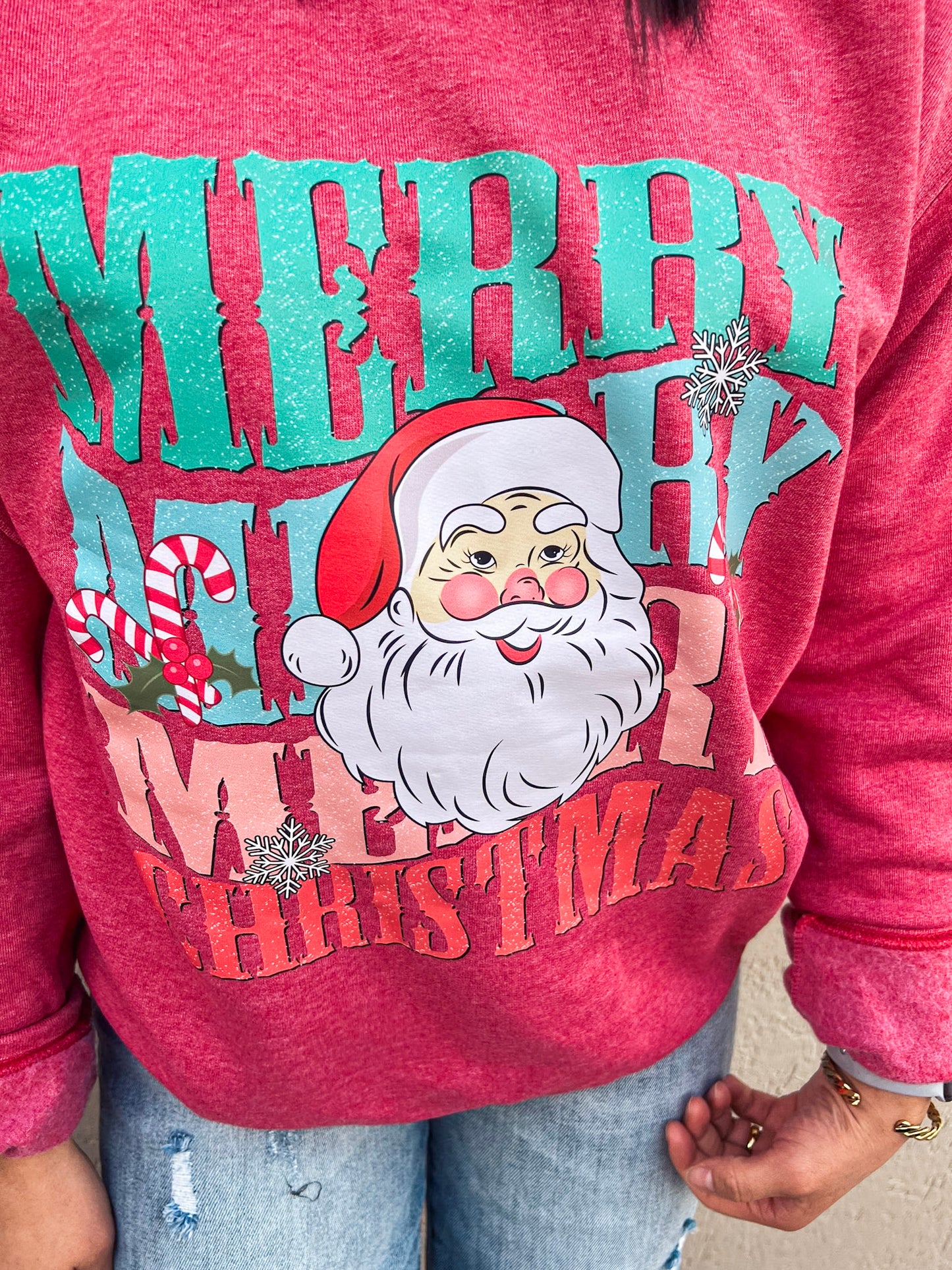 MERRY MERRY MERRY CHRISTMAS SWEATSHIRT (H.RED)