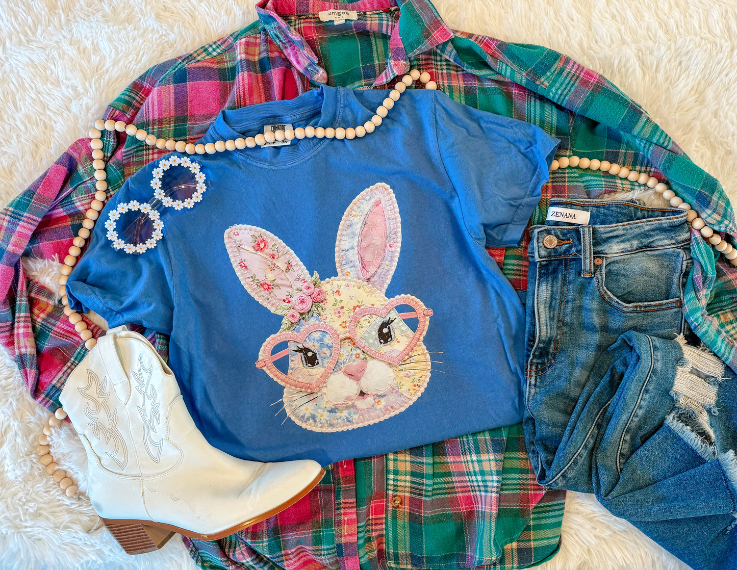 PATCHWORK BUNNY TEE {BLUE CC}