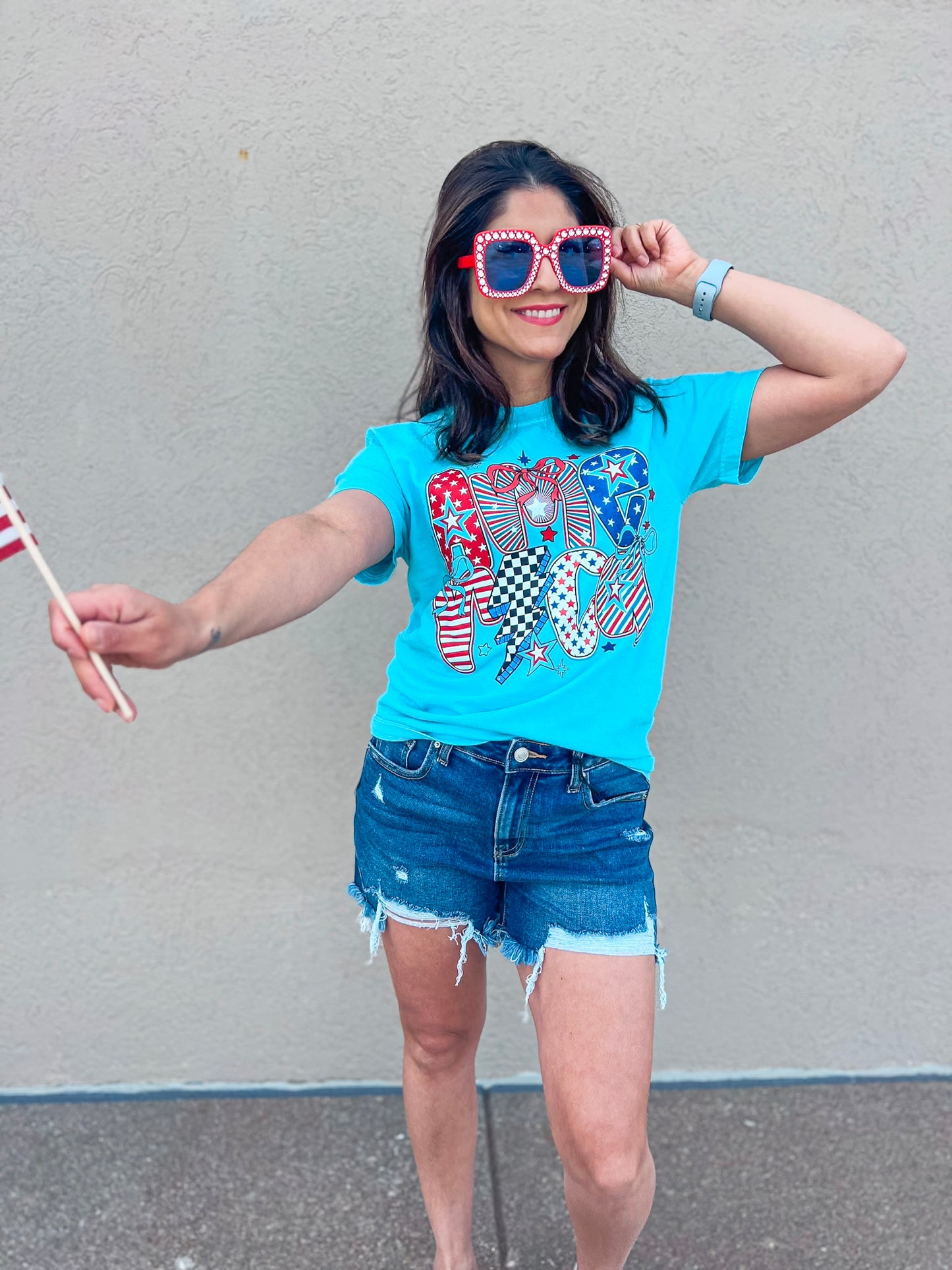 AMERICA PATCHWORK TEE (LAGOON)