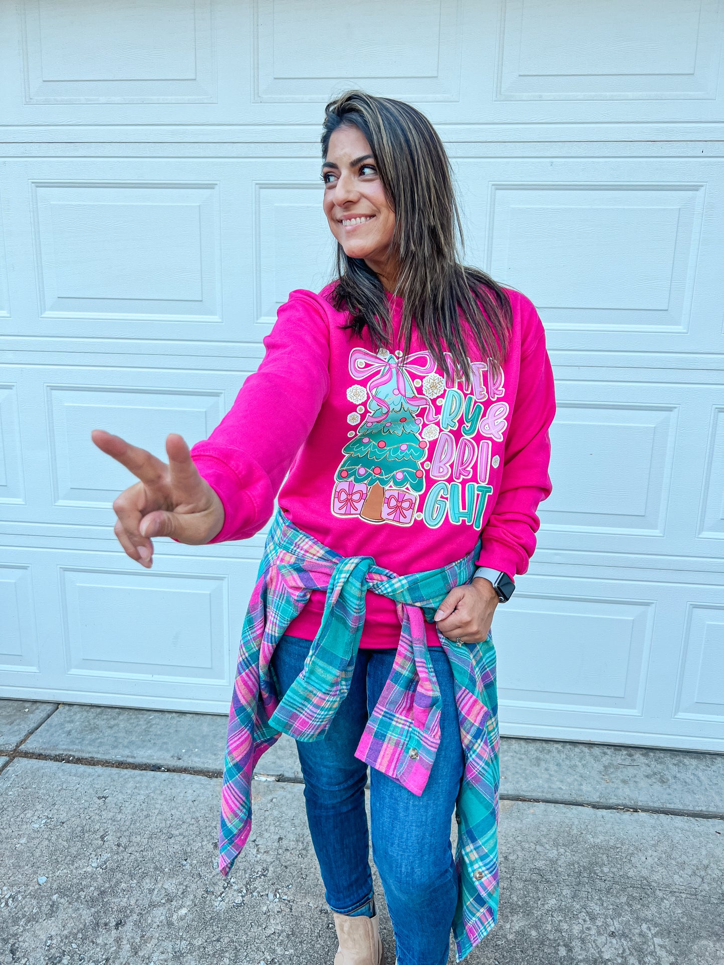MERRY AND BRIGHT SWEATSHIRT (PINK)