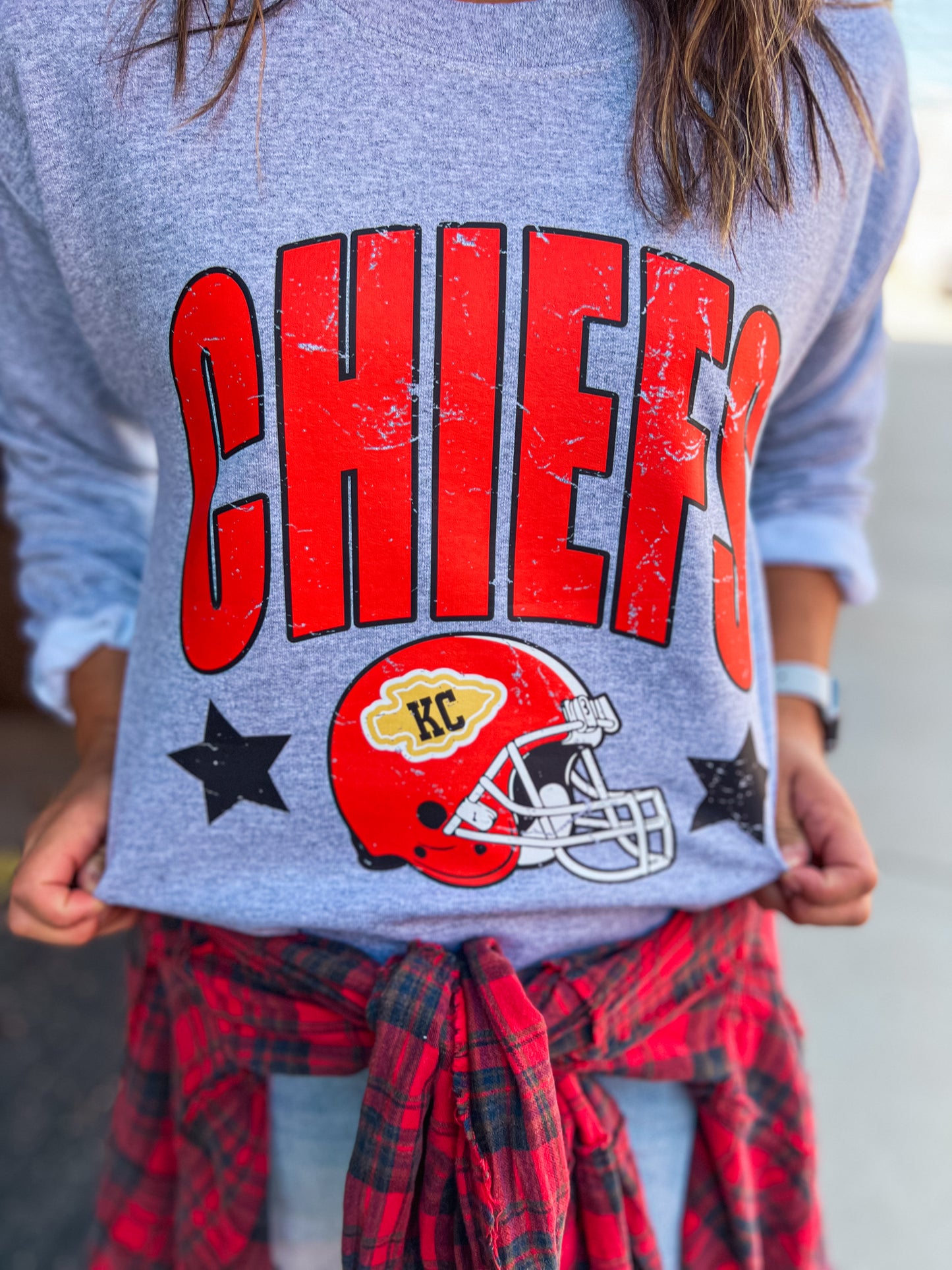 CHIEFS OVERSIZED FONT STARS SWEATSHIRT (GREY)