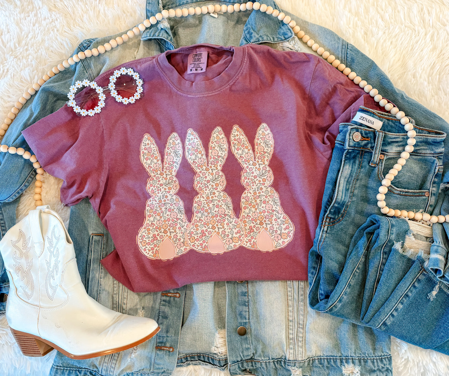 FLORAL BUNNIES TEE (BERRY)