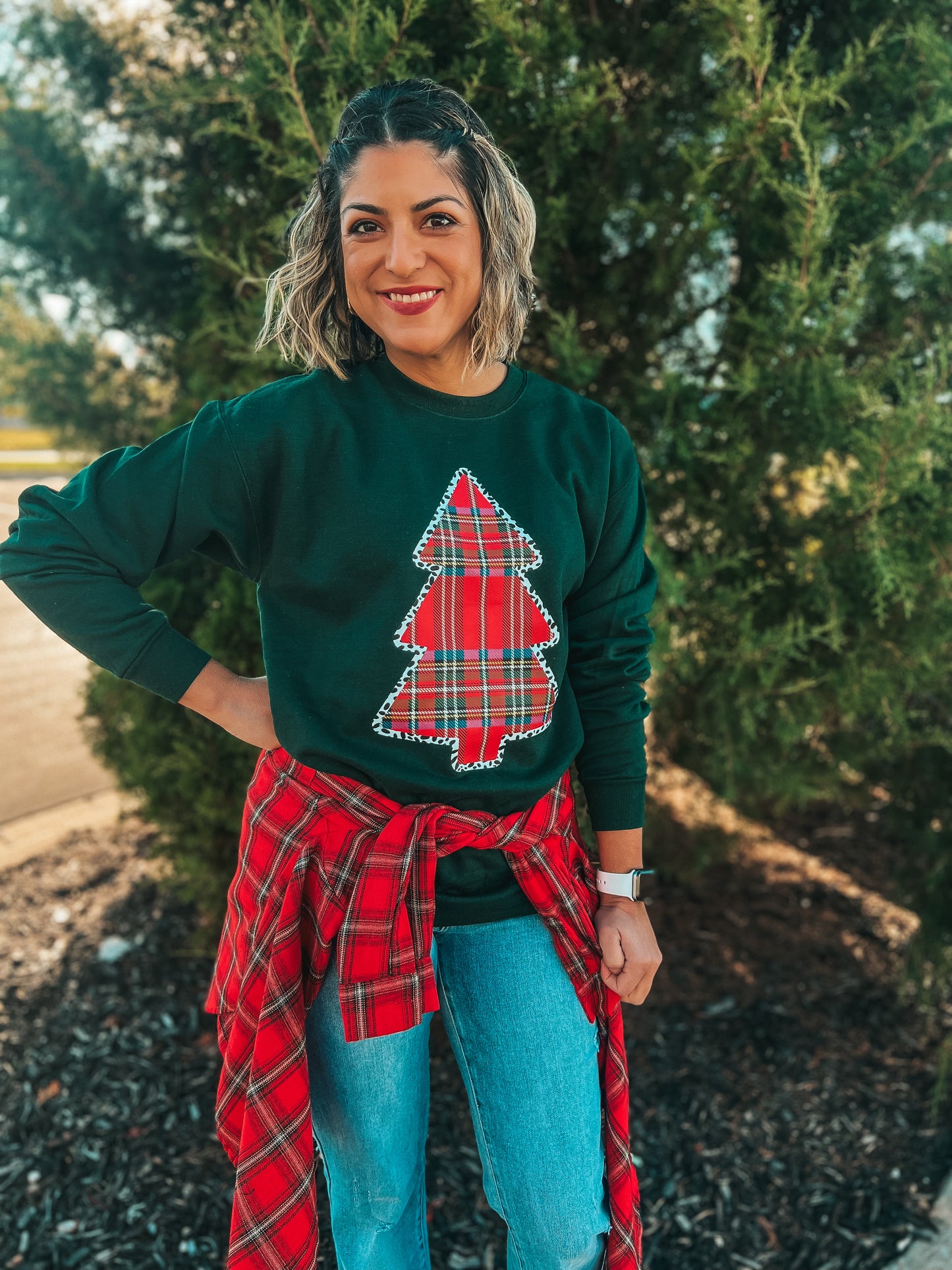 PLAID CHRISTMAS TREE SWEATSHIRT