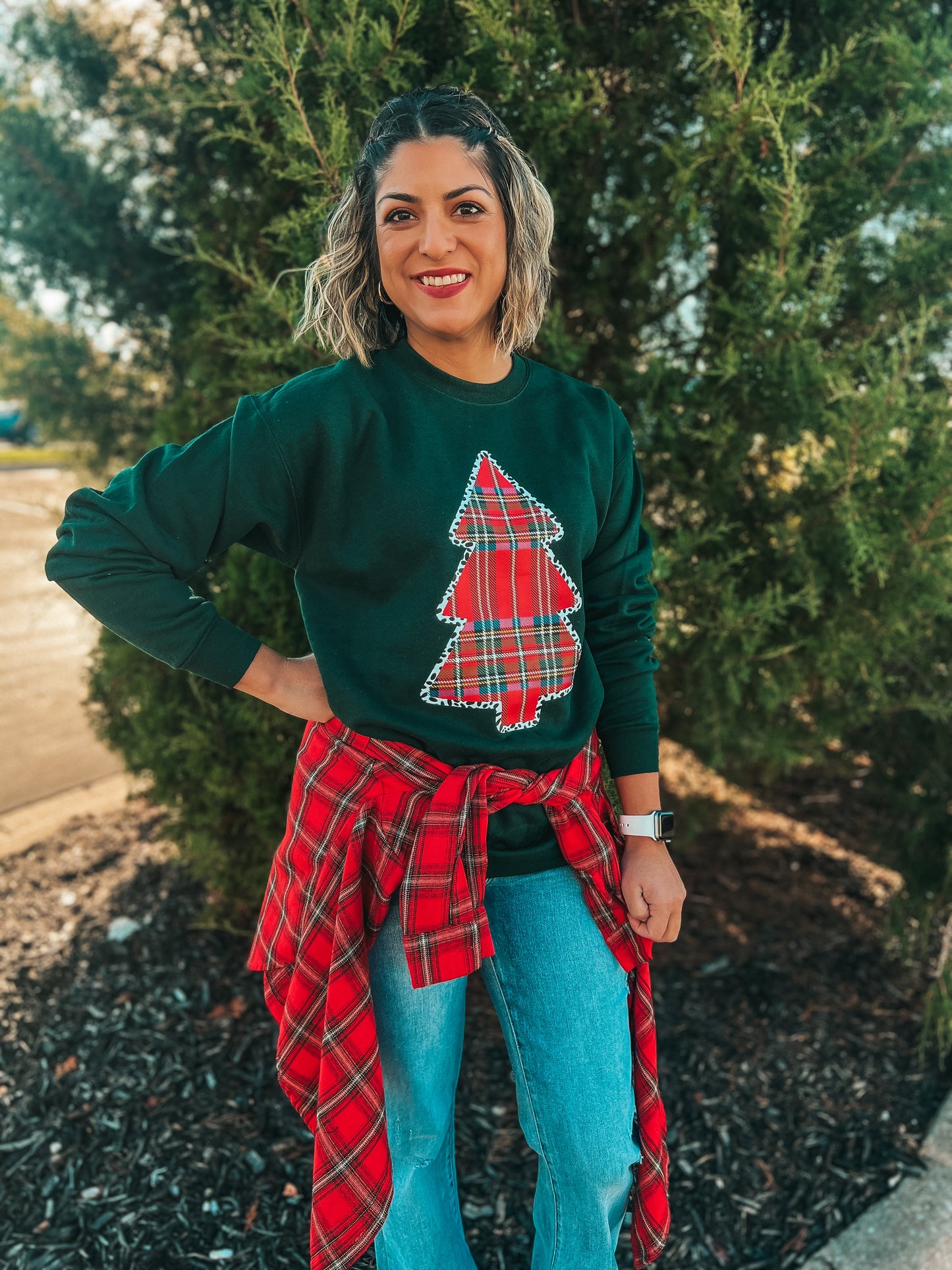 PLAID CHRISTMAS TREE SWEATSHIRT