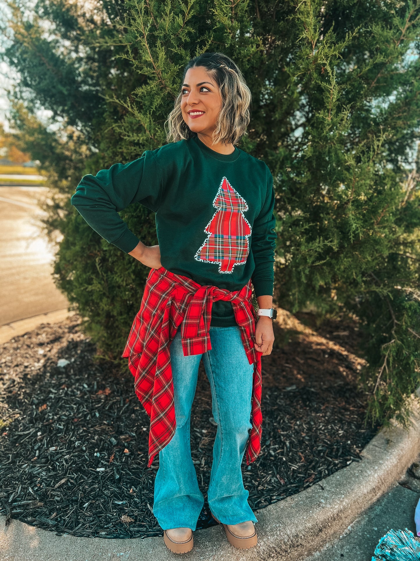 PLAID CHRISTMAS TREE SWEATSHIRT