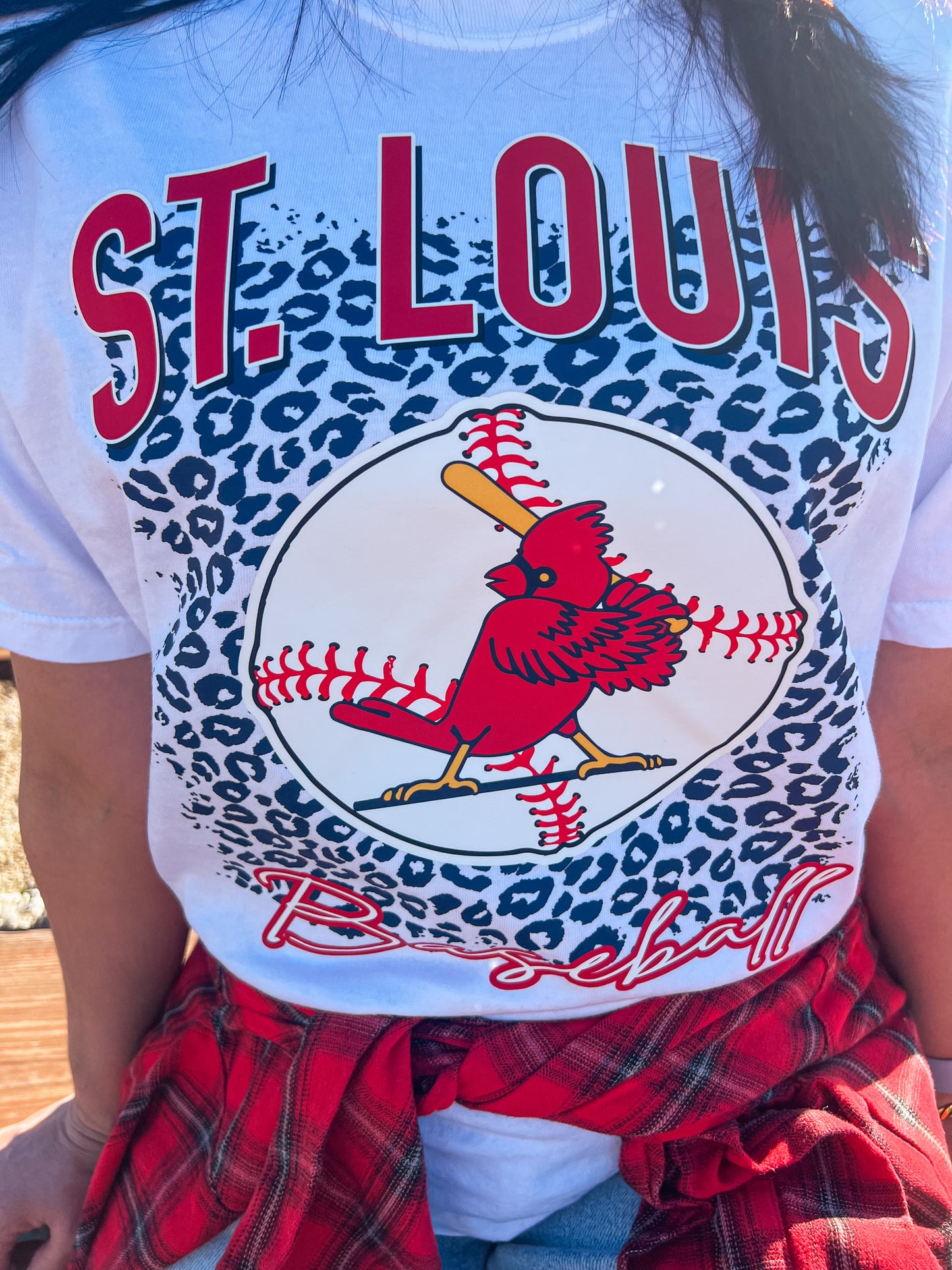 ST LOUIS BASEBALL VINTAGE LEOPARD TEE (WHITE CC)