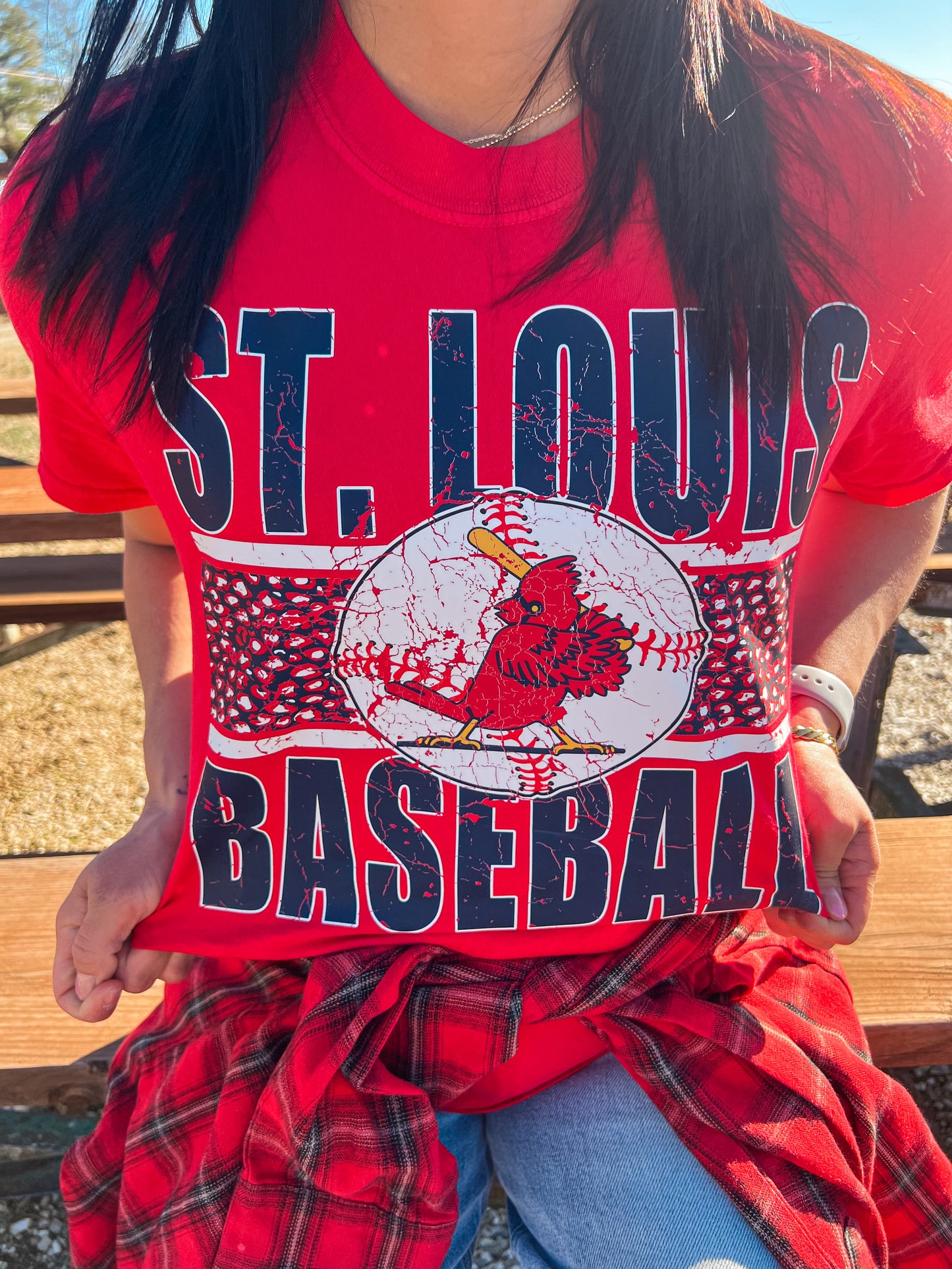 ST LOUIS BASEBALL LEOPARD TEE (RED CC)