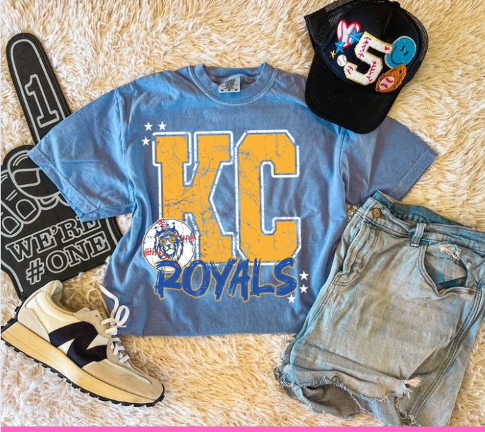 KC ROYALS SCRIPT TEE (WASHED DENIM)