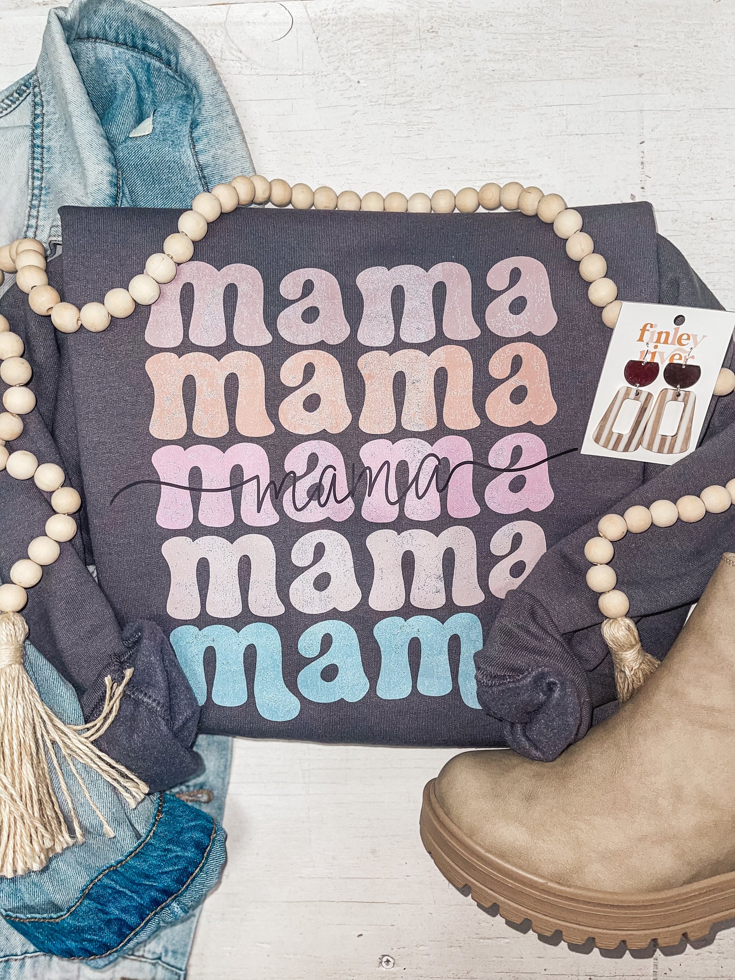 STACKED MAMA CHARCOAL SWEATSHIRT