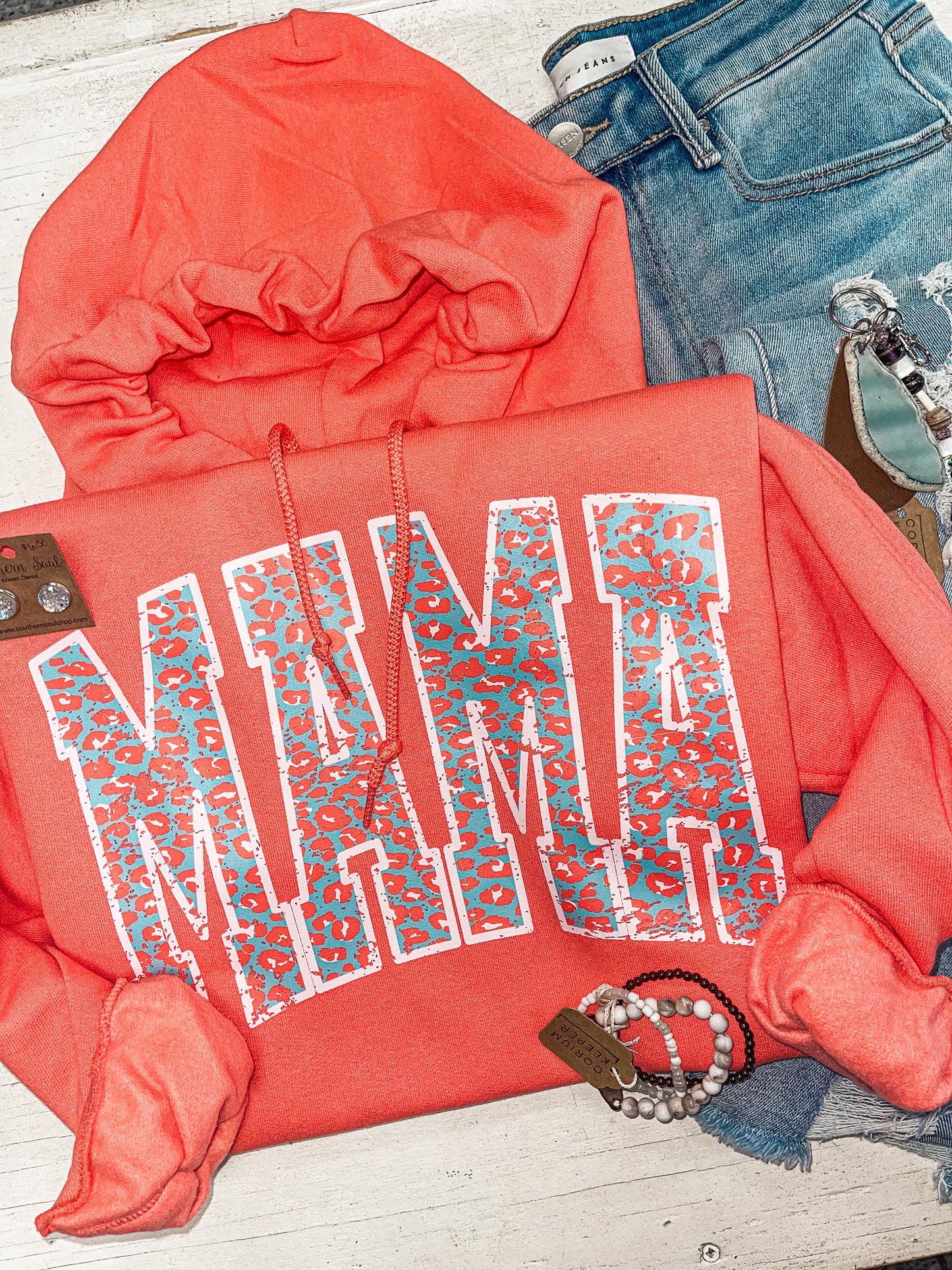 CORAL LEOPARD MAMA HOODIE