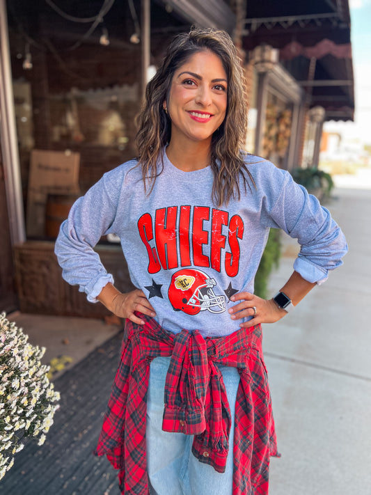 CHIEFS OVERSIZED FONT STARS SWEATSHIRT (GREY)