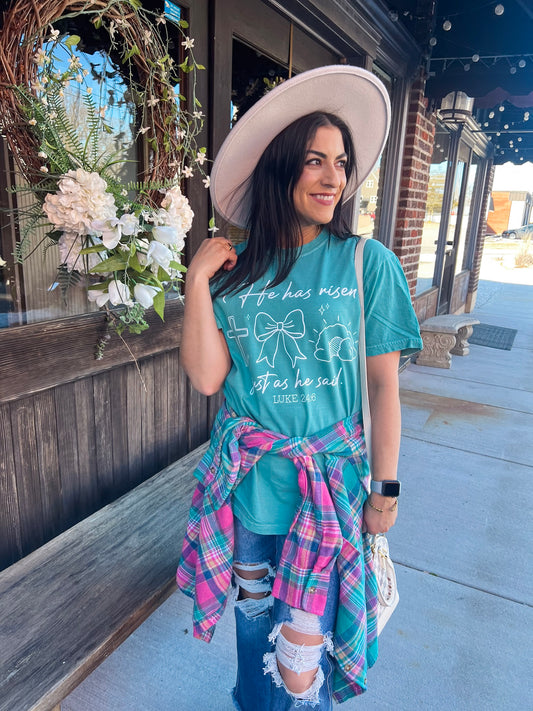 HE IS RISEN TEE (SEAFOAM)