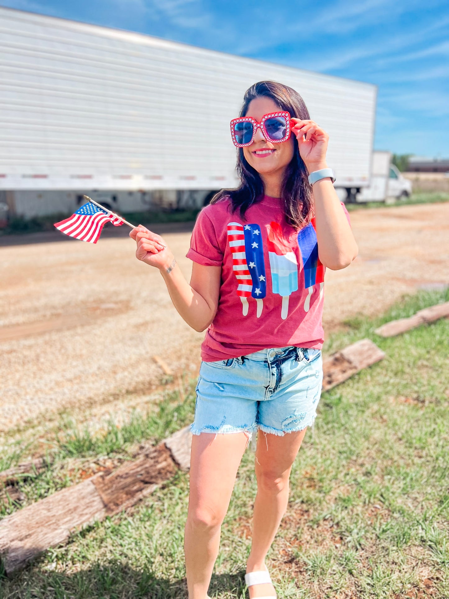 RED WHITE AND BLUE POPSICLES TEE (CRIMSON)