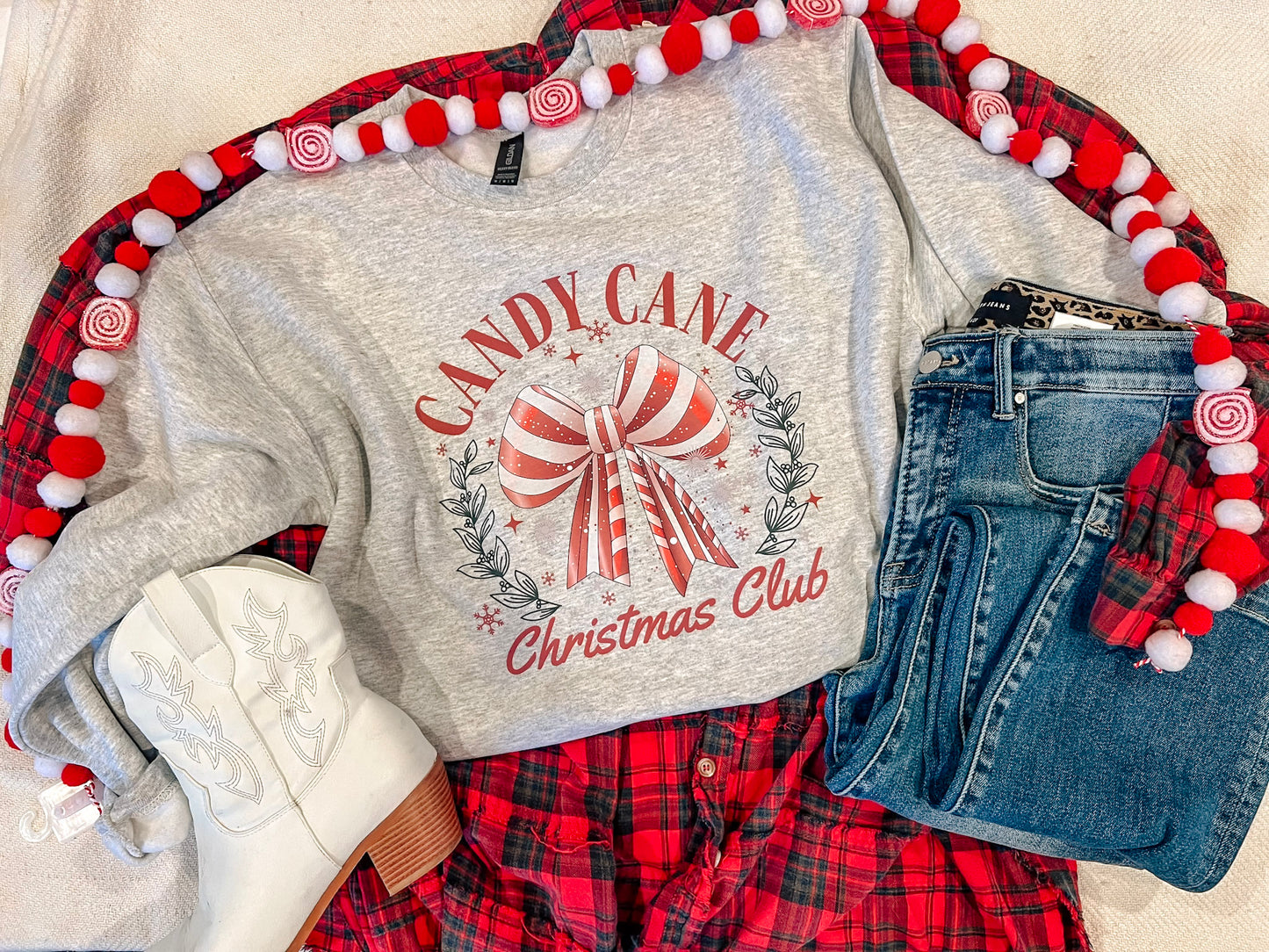CANDY CANE CHRISTMAS CLUB SWEATSHIRT (ASH)
