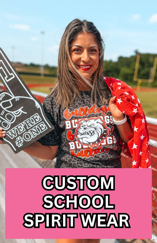 CUSTOM SCHOOL SPIRIT WEAR - MESSAGE US FOR MOCK UP {{STACKED LEOPARD DESIGN}}