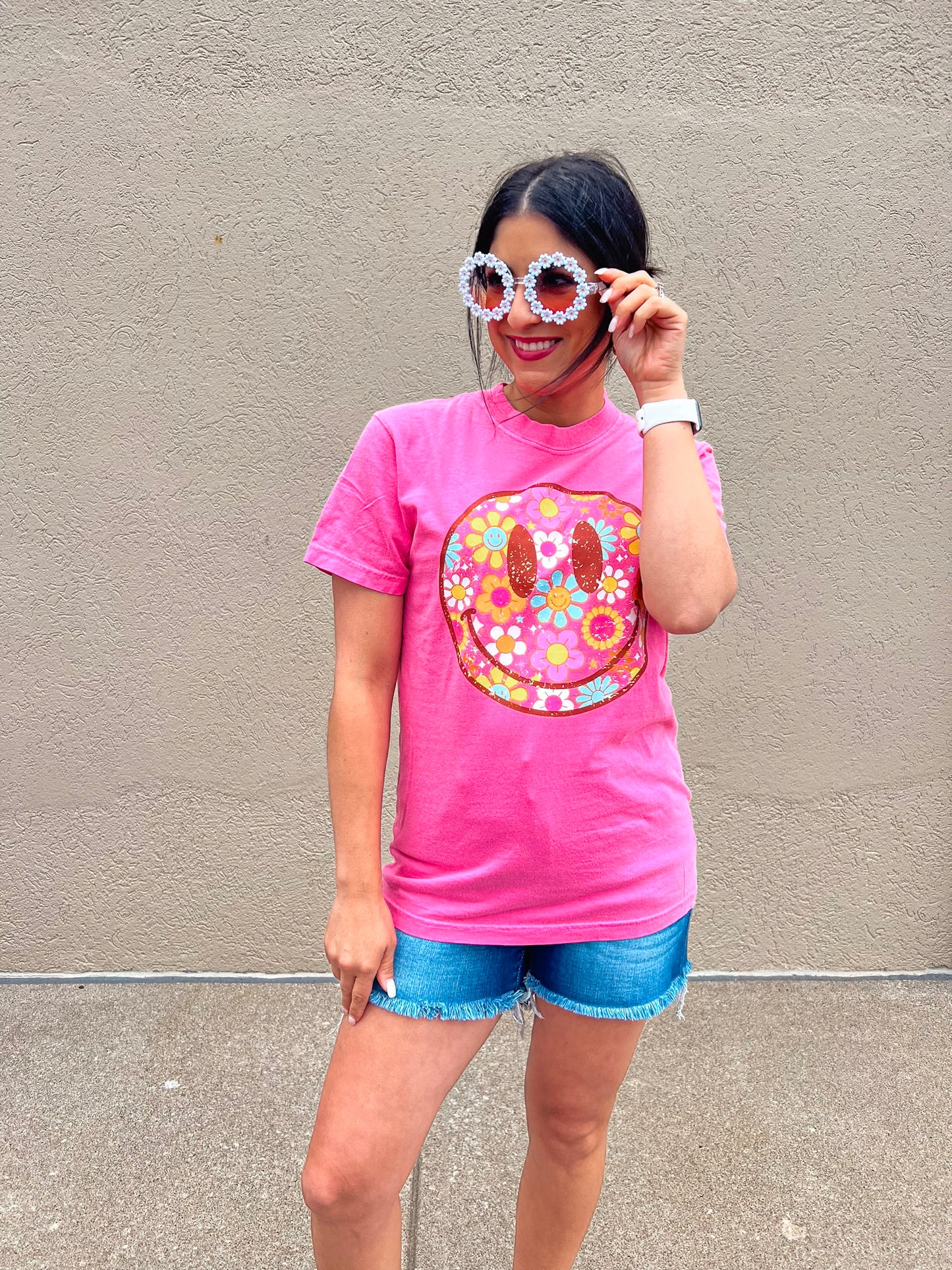 PINK FLORAL HAPPY TEE