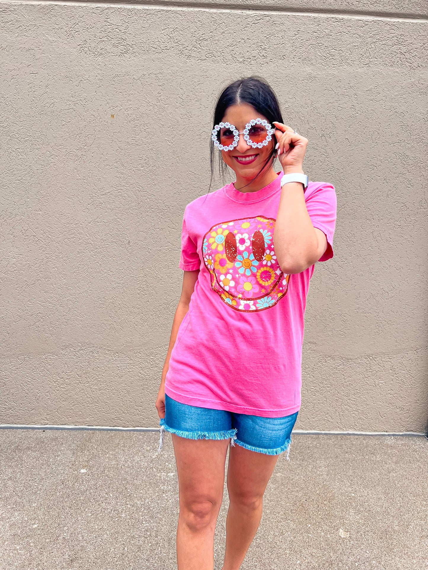 PINK FLORAL HAPPY TEE