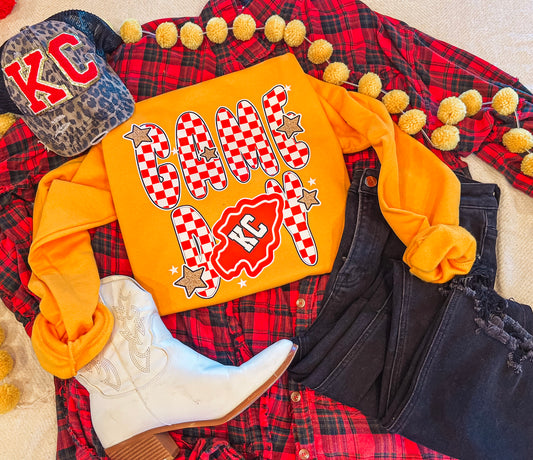 GAME DAY CHECKERED SWEATSHIRT (GOLD SW)