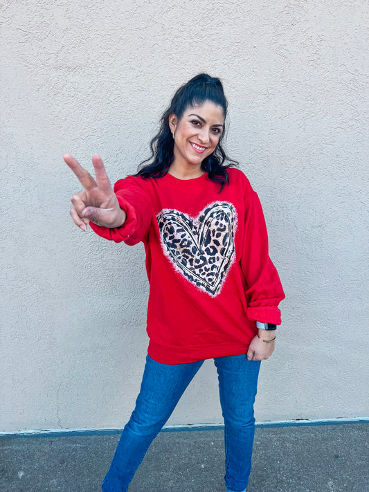 LEOPARD HEART SWEATSHIRT (RED SW)