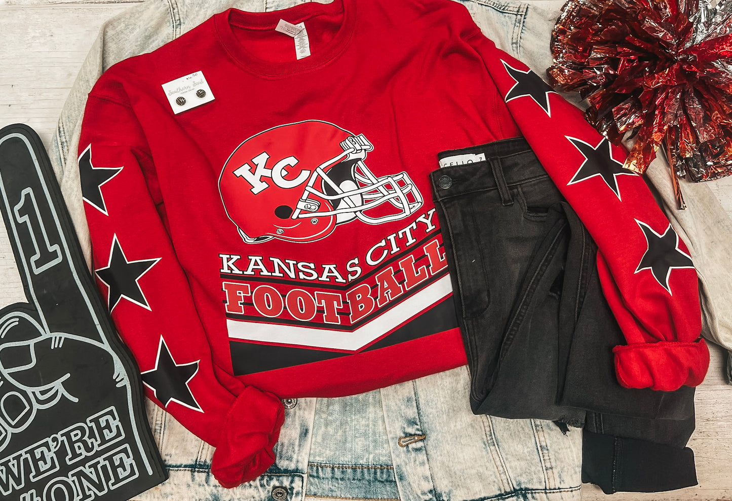 KANSAS CITY FOOTBALL STARS SLEEVE SWEATSHIRT (RED)