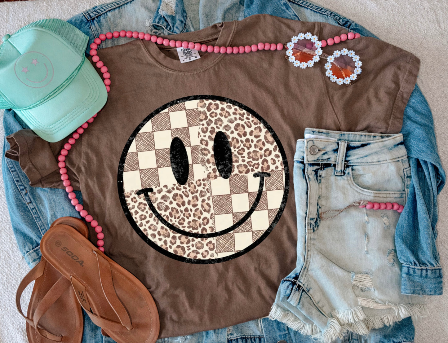 SMILEY CHECK TEE-ESPRESSO