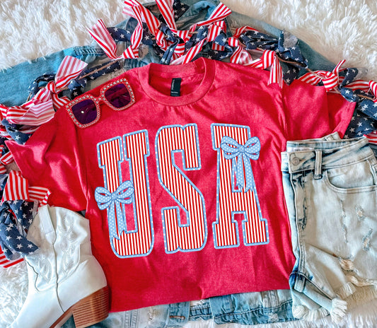 USA STRIPES TEE (H. RED)