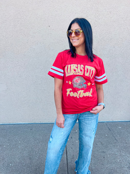 KANSAS CITY FOOTBALL RETRO STRIPES TEE (RED)