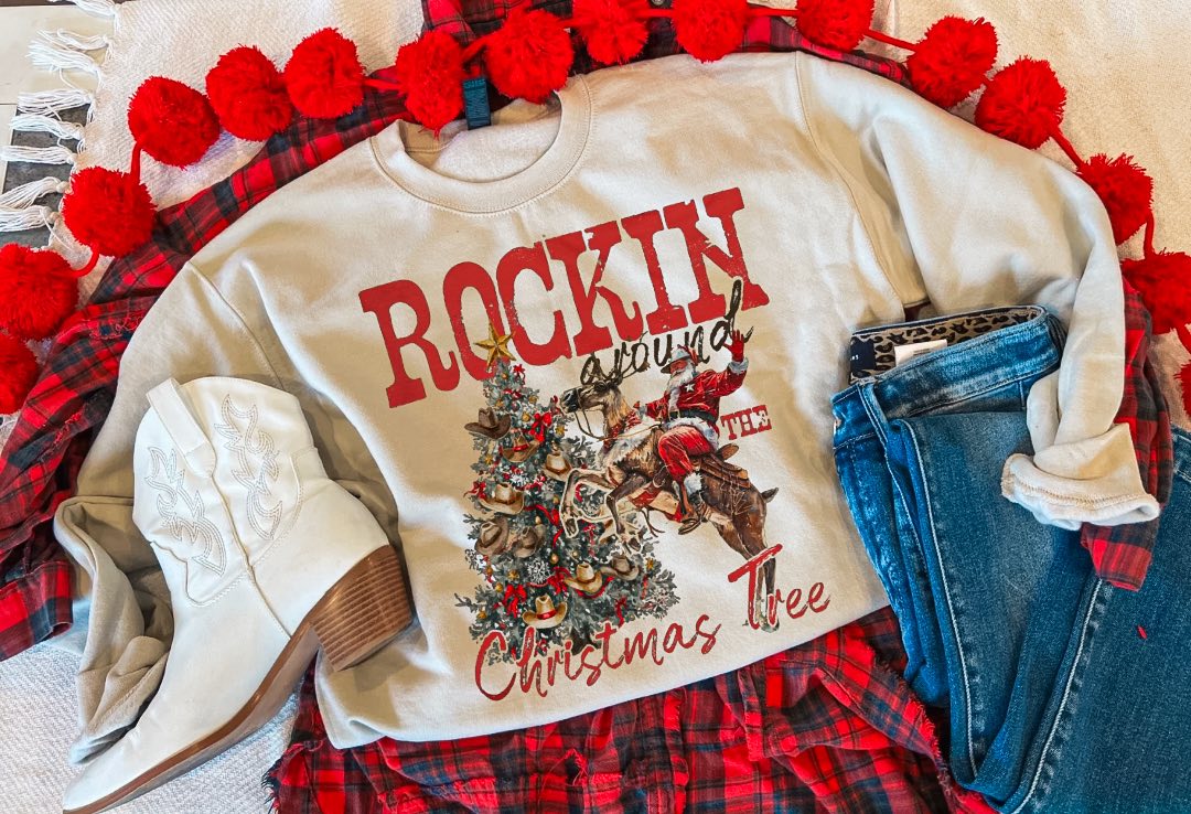 ROCKIN AROUND THE TREE SWEATSHIRT (SAND)