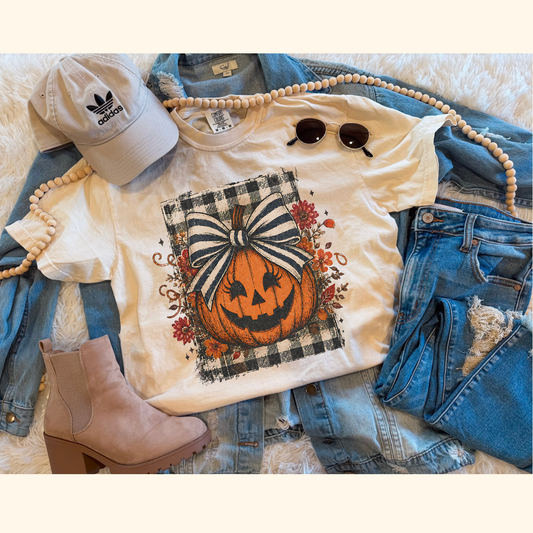 PUMPKIN PLAID TEE (IVORY)
