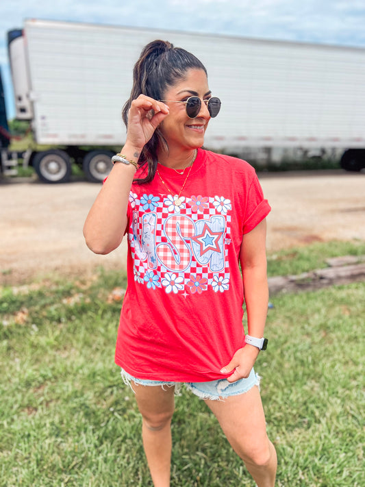 BRIGHT USA FLORAL TEE (PAPRIKA)